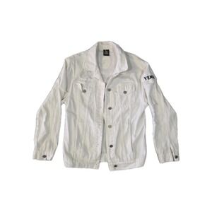 YEMA Men's White Denim Jacket Button Front Pockets Point Collar Size S